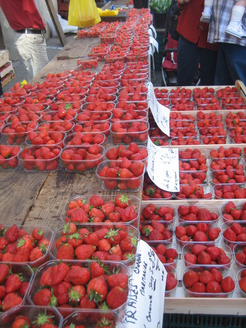 Des fraises périgourdines sur le marché. Escales périgourdines. Fonroques et alentours.
