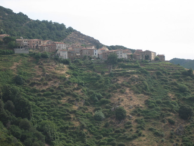 Le village de Cuttoli-Corticchiato depuis la route de Peri. En Corse. Interlude, de Peri à Cuttoli.