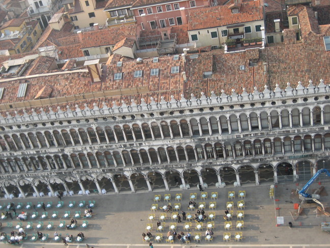 Piazza San Marco, vue du haut du Campanile. Voyage à Venise. Premiers pas dans la ville.